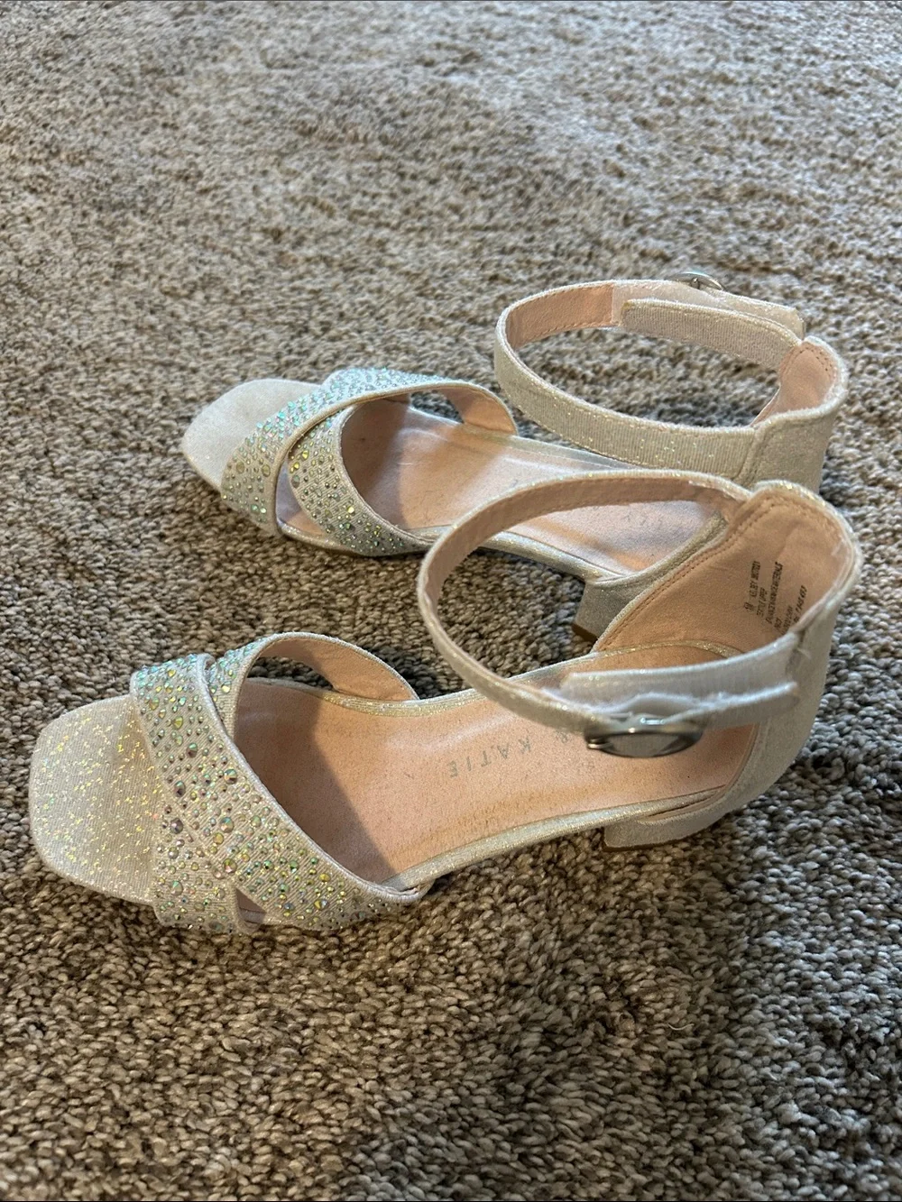 Kelly & Katie Girls' Ivory Glitter Ankle-Strap Dress Sandals